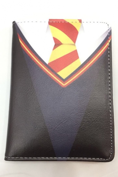 New Trendy Tie Printed Black PU ID Card Holder Wallet