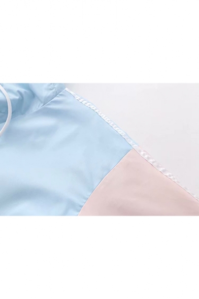 Stylish Long Sleeve Colorblock Flap Pocket Zip Front Cat Printed Loose Hoodie Coat