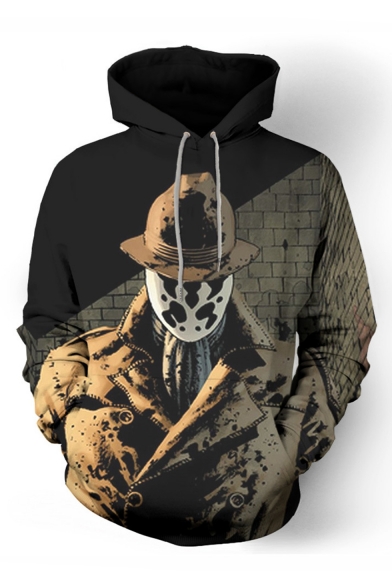 V for Vendetta Character 3D Printed Long Sleeve Loose Fit Khaki Pullover Hoodie
