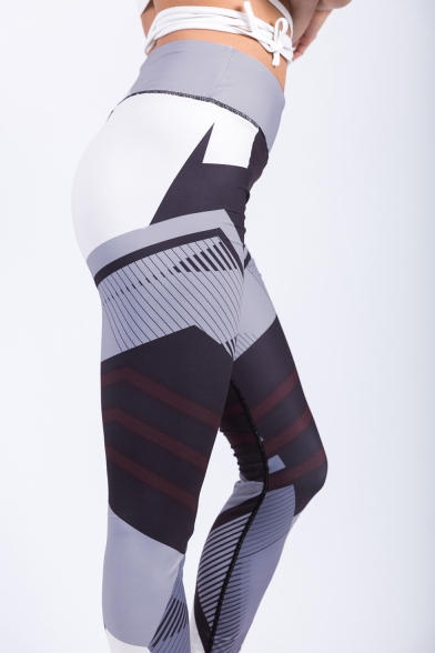 Womens Black Stripe Printed Sport Athletic Yoga Leggings Pants