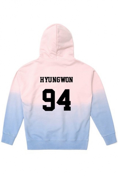 Womens Kpop Boy Group Letter Logo Print Ombre Color Long Sleeve Oversized Hoodie