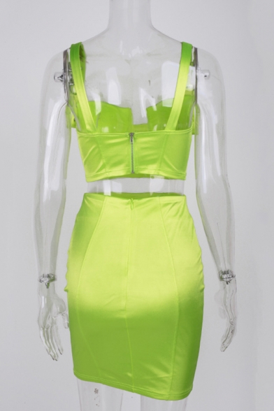 Womens Pub Style Fluorescent Color Hardware Sleeveless Strap Camisole Tube Skirts Co-ords