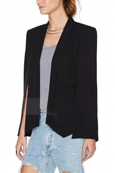 Womens Stylish Lapel Collar Slit Sleeve Open Front Regular Fit Blazer Cape Coat