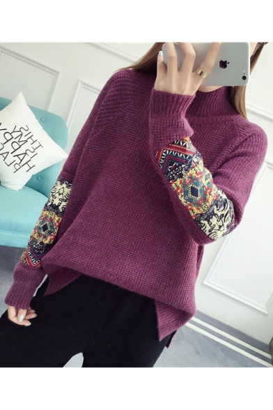 Womens Trendy Plain Cocoon Neck Print Raglan Sleeve Ribbed Knit Sweater