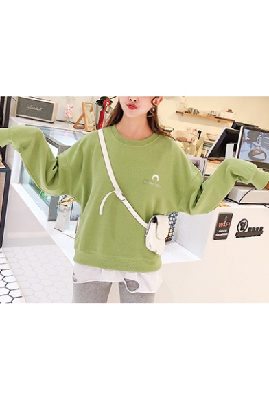 Chic Moon MARINS SERRE Letter Embroidered Round Neck Long Sleeve Sweatshirt