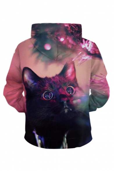 Christmas New Arrival Cartoon Cat 3D Printed Long Sleeve Casual Loose Purple Pullover Hoodie with Pocket