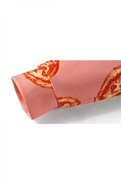 Cute Cartoon Cat Pizza 3D Printed Orange Long Sleeve Casual Hooded Zip Up Hoodie