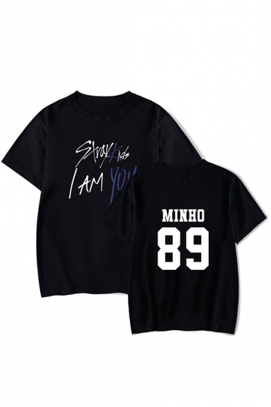 Fashion Kpop Boy Band Letter I Am You Printed Round Neck Short Sleeve Relaxed Tee