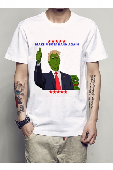 Guys Funny Frog Comic Figure Print Summer Short Sleeve Round Neck Unisex T-Shirt