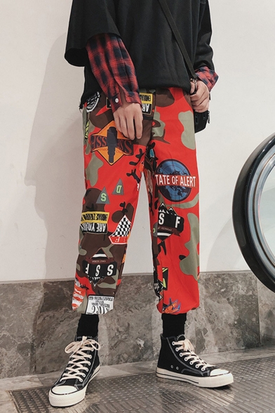 Guys New Fashion Comic Letter Printed Trendy Loose Track Pants