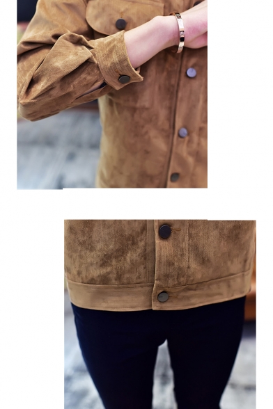 Hot Fashion Plain Corduroy Lapel Collar Button Closure Pockets Casual Jacket for Men