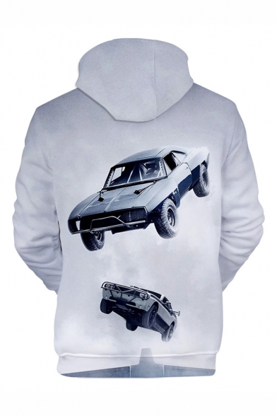 Hot Popular Action Movie Cool Car 3D Printed Long Sleeve Loose Fit Grey Pullover Hoodie