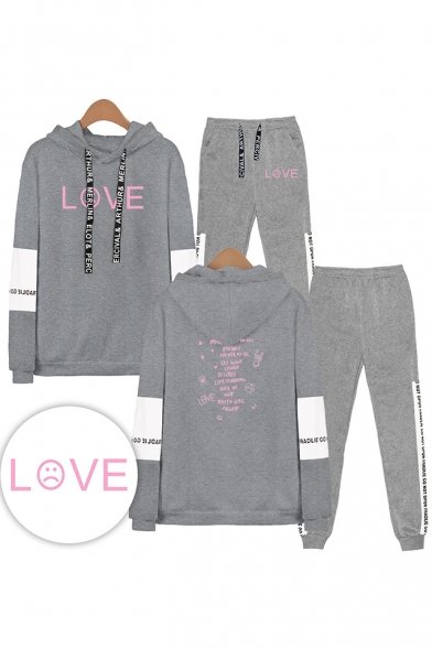 Lovely Letters LOVE Print Patterns Long Sleeve Hoodie with Drawstring Sweatpants Two Piece Set