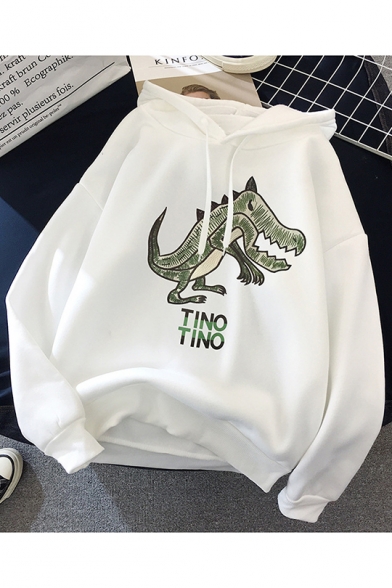Leisure TINO Letter Dinosaur Print Long Sleeve Pullover Hoodie