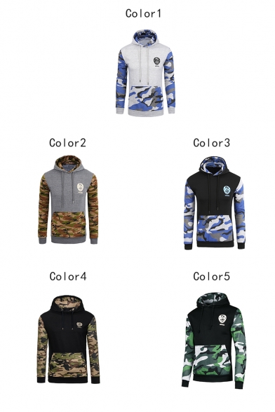 Men's Cool Fashion Colorblock Camouflage Letter ATHLETIC Printed Drawstring Hooded Long Sleeve Casual Hoodie
