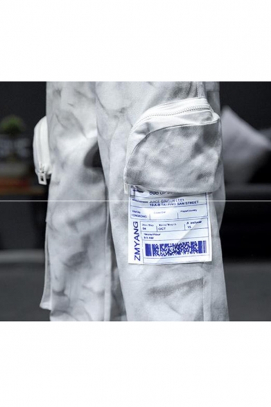 Men's New Fashion Light Grey Camouflage Printed Multi-pocket Trendy Cargo Pants