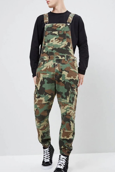 Men's Popular Fashion Cool Camouflage Printed Army Green Multi-pocket Cargo Tactical Trousers Bib Overalls