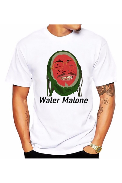 New Arrival Funny Comic Figure Letter WATER MALONE Printed Short Sleeve Round Neck T-Shirt