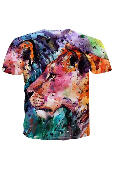 New Arrival Popular Colorful Lion Pattern Round Neck Short Sleeve Sports T-Shirt For Men