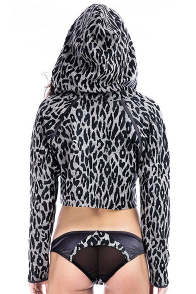 New Fashion Leopard Print Long Sleeve Cropped Relaxed Hoodie