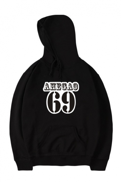 New Stylish AHEGAO 69 Letter Print Long Sleeve Hoodie With Pocket