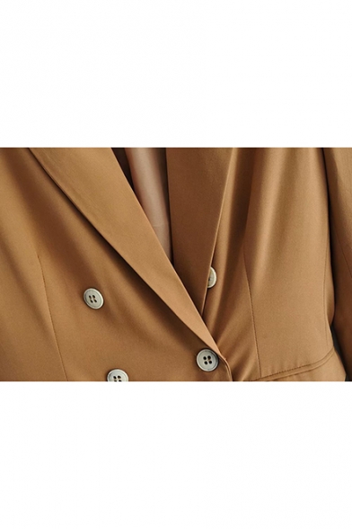 Plain Notched Lapel Collar Three-Button Barrel Cuffs Khaki Casual Blazer with Flap Pockets