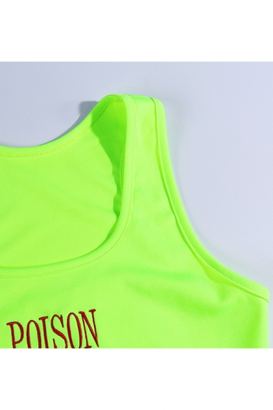 POISON Letter Printed Sleeveless Tank Tee with Plain Elastic Waist Shorts Co-ords