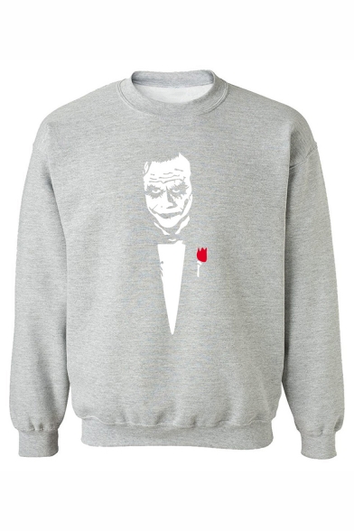 Popular Fashion Cool Joker Rose Printed Long Sleeve Round Neck Mens Casual Pullover Sweatshirts