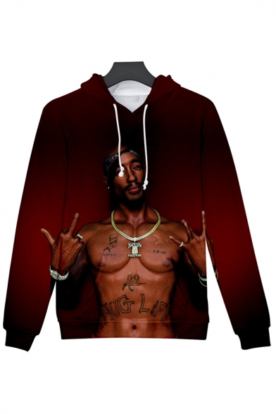 Red Thug Life Muscle Figure 3D Printing Long Sleeve Pullover Hoodie