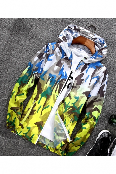 Stylish Camouflage Printed Long Sleeve Hooded Zip Placket Unisex Sun Protection Sports Coat