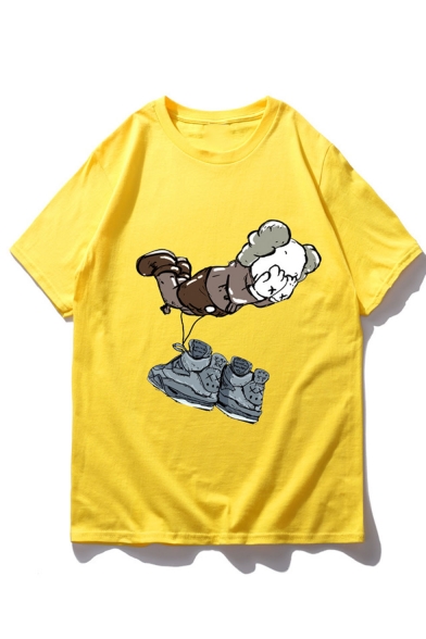 Summer Hot Popular Short Sleeve Shoes Cartoon Figure Printed Loose Cute T Shirt for Couple