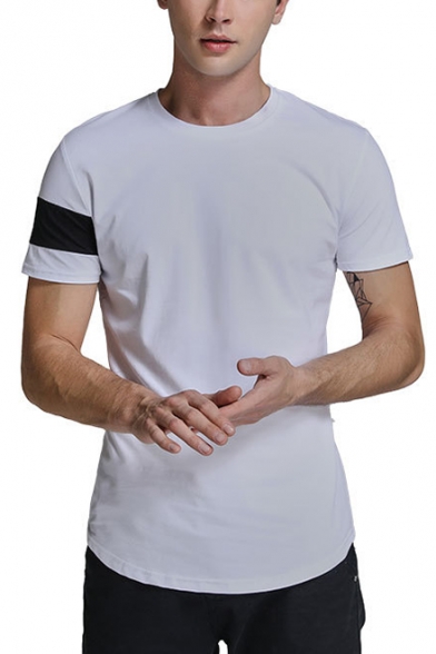 Summer Mens Fashion Special Short Sleeve Round Neck Patchwork Basic Cotton T-Shirt