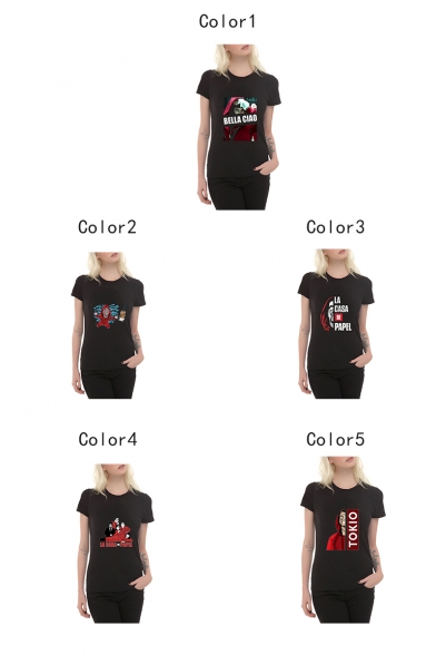 Summer Trendy Figure Letter BELLA CIAO Pattern Round Neck Short Sleeve Graphic Tee