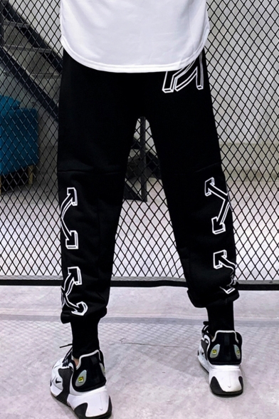 Trendy Letter Arrow Logo Printed Loose Fit Casual Sports Mens Black Track Pants