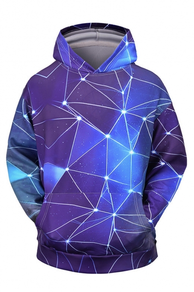 Unisex New Fashion Purple Geometric 3D Printed Long Sleeve Casual Loose Hoodie