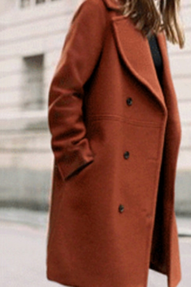 Women's Winter Fashion Notched Lapel Collar Longline Double Pocket Shearling Overcoat