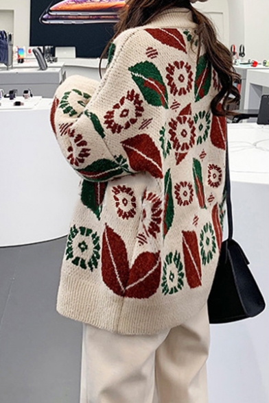 Christmas Style Laid Back V-Neck Print Single Button Cardigan Coat for Women