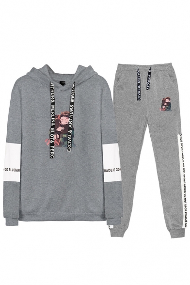 Fashion Comic Character Print Long Sleeve Hoodie with Drawstring Sweatpants Co-ords