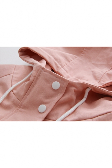 Girls Preppy Style Fashion Color Block Long Sleeve Drawstring Hem Hooded Coat Jacket