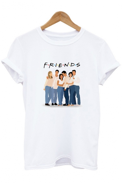 Hot Popular Friends Figure Printed Casual Loose Short Sleeve White T-Shirt