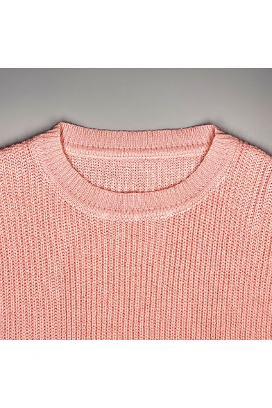 Hot Popular Womens Stripes Print Round Neck Drop Sleeve Boxy Chenille Sweater