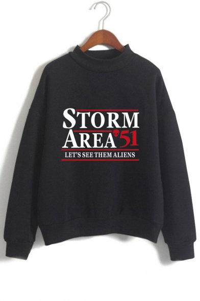 Hot Trendy Storm Area Printed Mock Neck Long Sleeve Pullover Sweatshirt