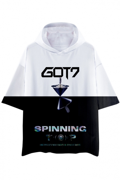 Kpop Boy Band New Album SPINNING Loose Fit Black and White Hooded T-Shirt