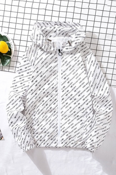 Men's Hot Fashion Letter Printed Long Sleeve Zip Up Hip Hop Loose Hooded Casual Jacket