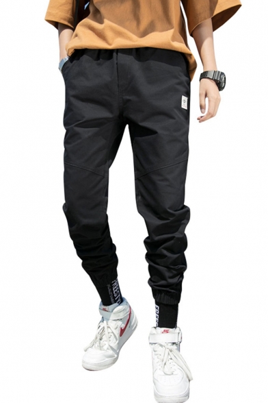 Men's New Fashion Simple Plain Relaxed Fit Elastic Cuffs Casual Cargo Pants