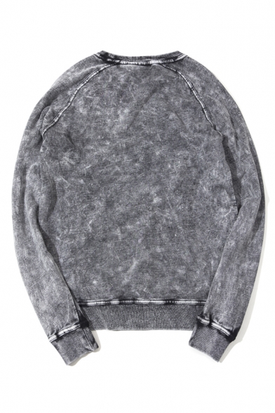 Men's New Fashion Simple Plain Vintage Washed Cotton Sweatshirt with Pocket