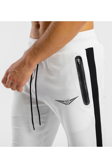 Men's Popular Fashion Colorblock Patched Side Logo Printed Zipped Pocket Drawstring Waist Sports Pencil Pants
