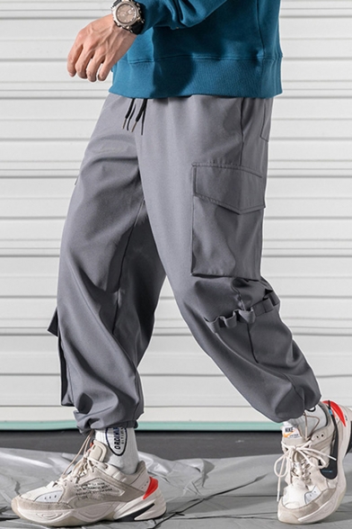 Men's Popular Fashion Letter Printed Trendy Multi-pocket Drawstring Cargo Pants