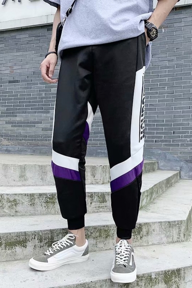 Men's Street Trendy Letter Printed Colorblock Stripe Patched Casual Loose Track Pants