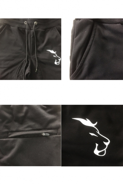 Mens New Stylish Logo Printed Drawstring Waist Zipped Pocket Slim Fitted Cotton Joggers Pencil Pants